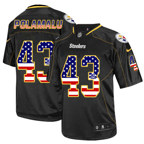 Men's Elite Troy Polamalu Nike Jersey Black - #43 USA Flag Fashion NFL Pittsburgh Steelers